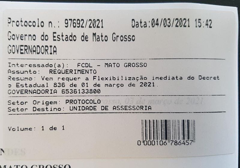 Pedido de flexibilização é protocolado junto ao governo do Estado pelas CDLs de MT