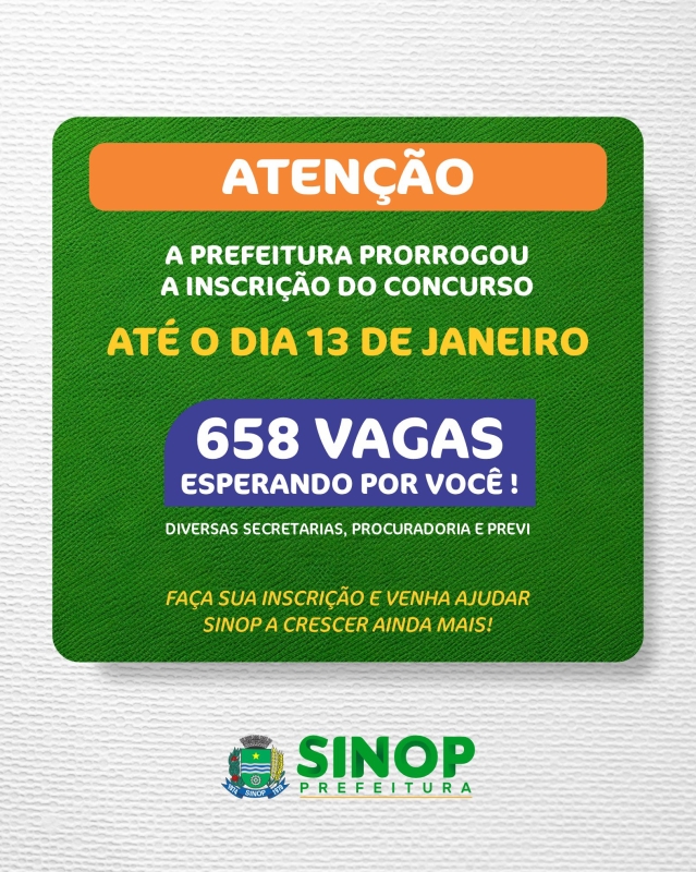 As inscrições para o concurso público da Prefeitura foram prorrogadas até segunda-feira, 13