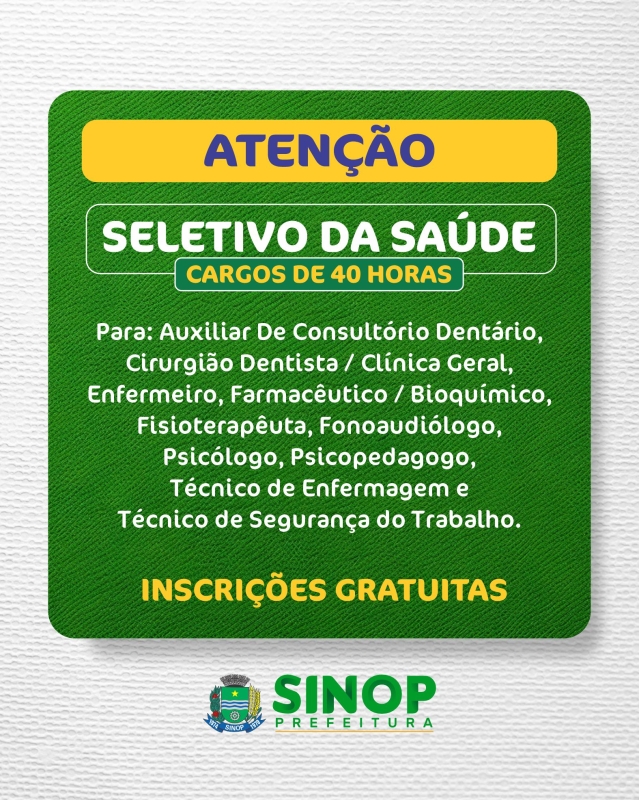 Inscrições para o Seletivo da Saúde encerrarão na próxima terça, 21
