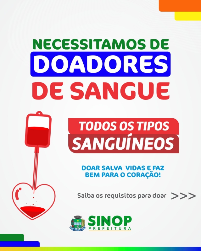 Hemocentro de Sinop precisa de doação de sangue de todos os tipos