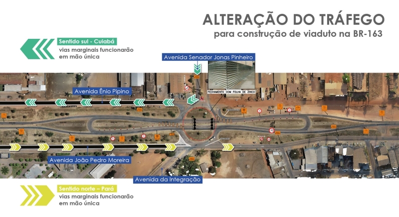 Construção de viaduto na BR-163 altera tráfego da rodovia e vias marginais de Sinop a partir de sexta-feira (07)