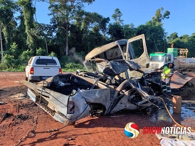 TRAGÉDIA: Acidente entre caminhonete e caminhão na MT-220 deixa duas pessoas mortas carbonizadas