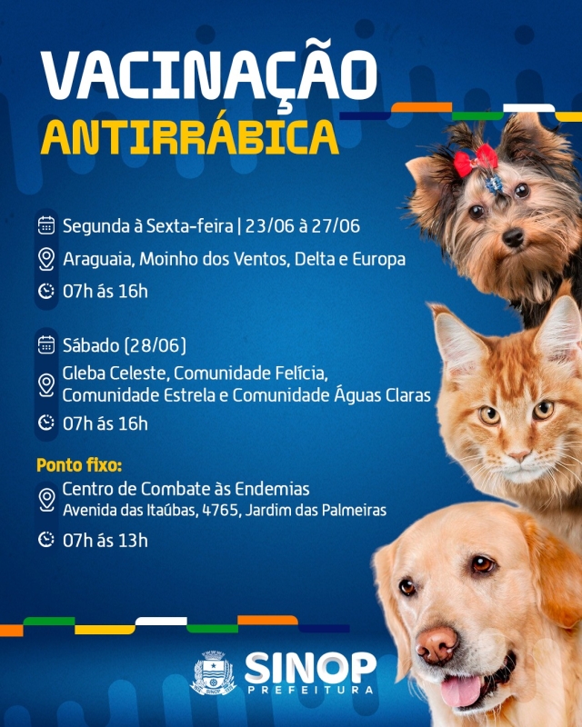 Centro de Endemias realiza vacinação antirrábica em 4 bairros e na zona rural; veja programação