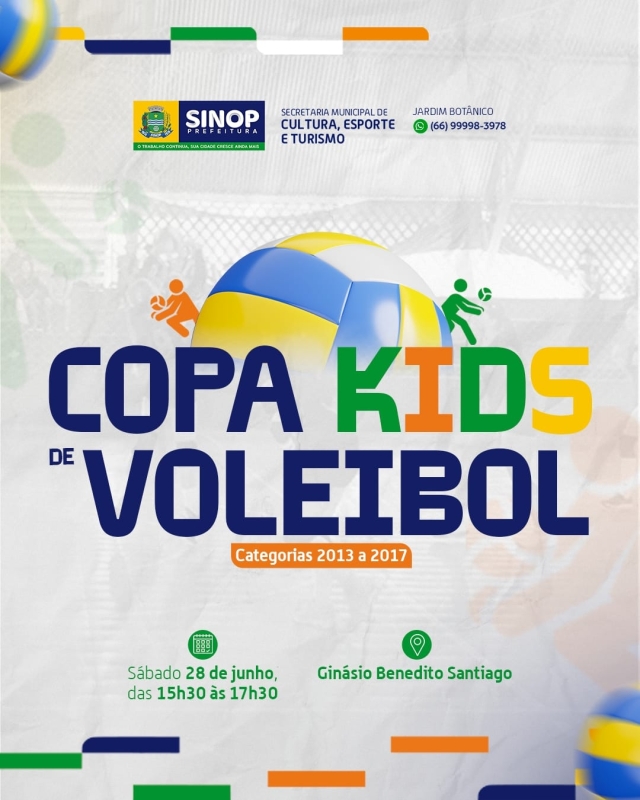 Prefeitura realiza Copa Kids de Voleibol hoje sábado (28), no Ginásio Benedito Santiago