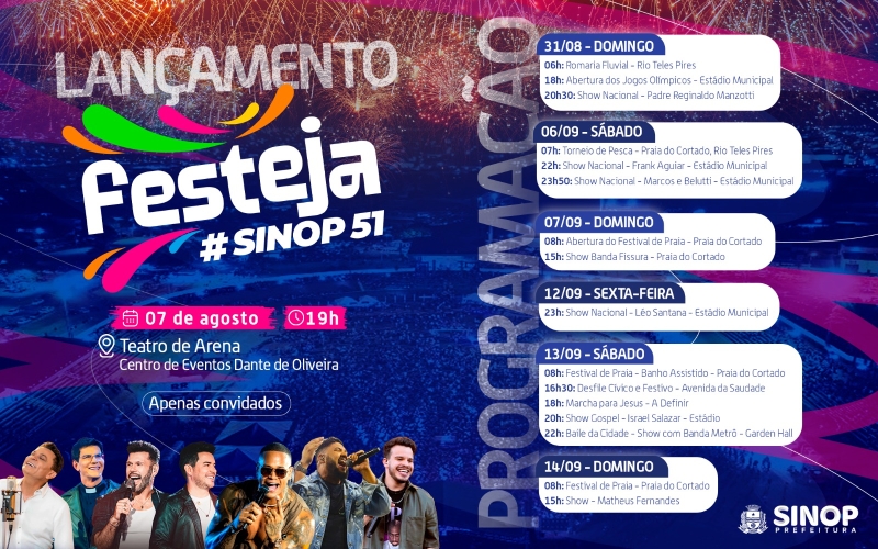Festeja Sinop: Prefeito lança amanhã (07) calendário de festividade dos 51 anos