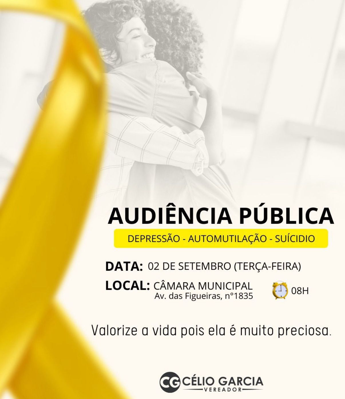 Vereador Célio Garcia realiza terceira audiência pública sobre saúde mental no dia 2 de setembro