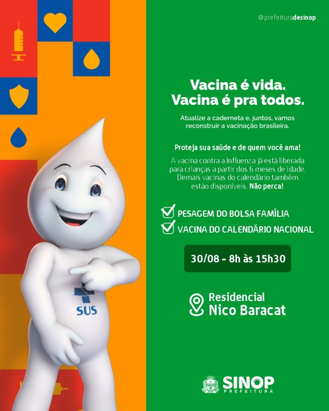 Saúde está  realizando hoje  mutirão de vacinação e pesagem do bolsa família