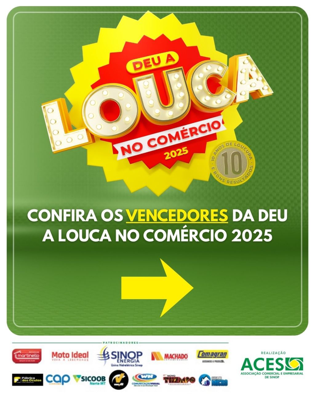 ACES SINOP: Sorteio da campanha Deu a Louca no Comércio encerra edição 2025 com mais de 400 mil cupons e 20 ganhadores