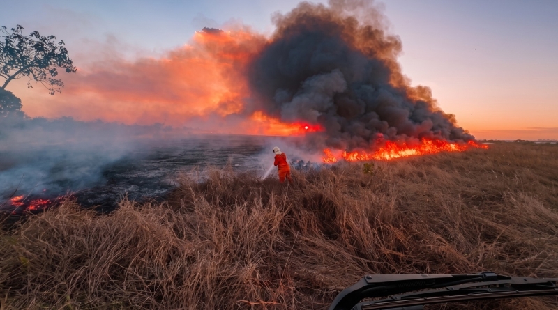 Prefeitura de Sinop reforça apoio ao Corpo de Bombeiros no combate a incêndio e orienta população sobre prevenção