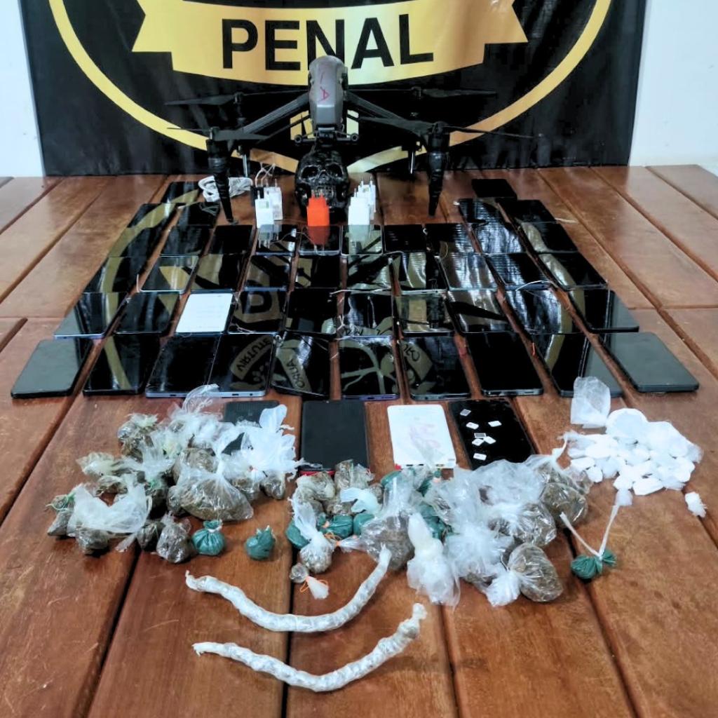 Polícia Penal abate drone e apreende celulares e drogas durante revista na Penitenciária Mata Grande