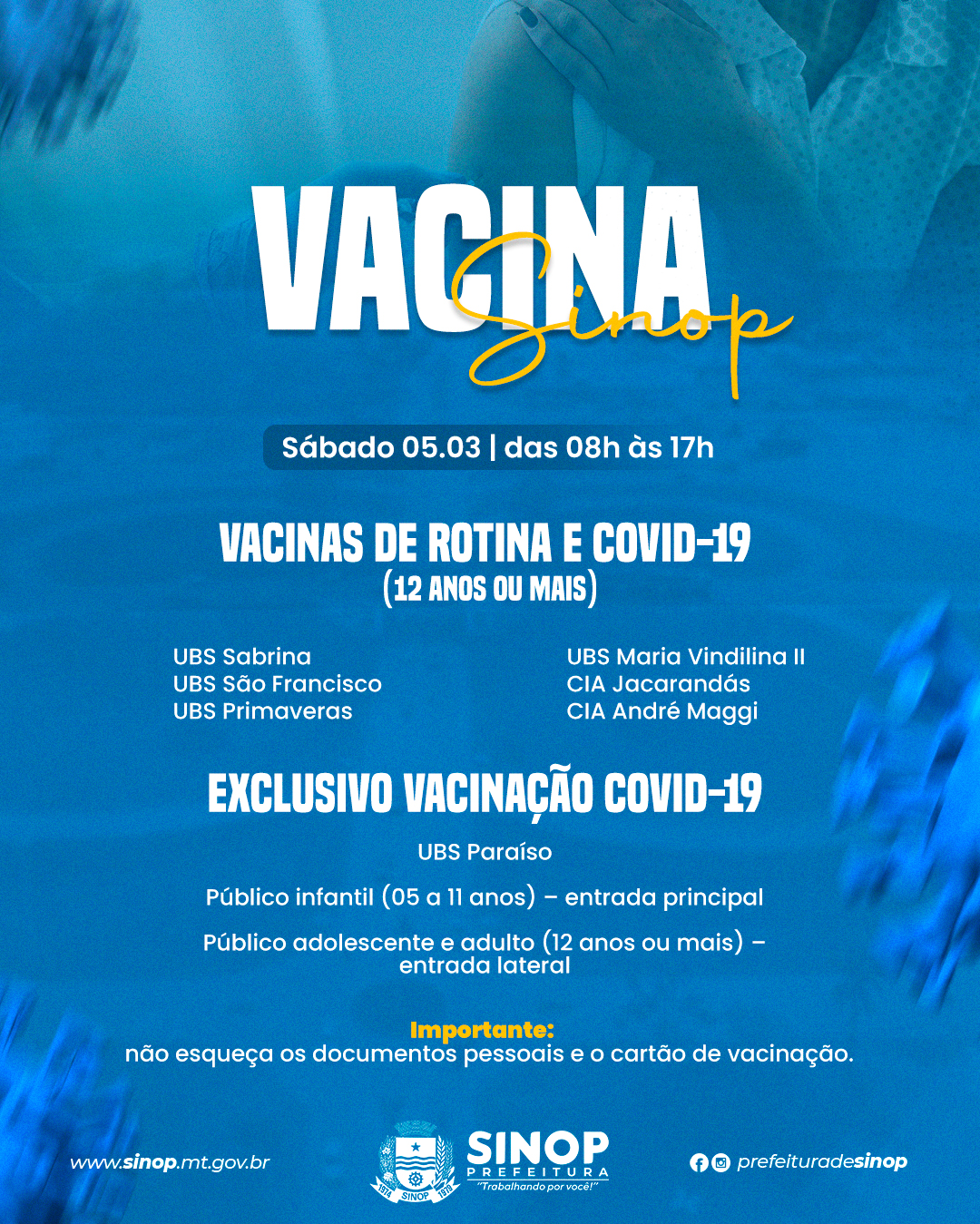 Unidades abrem neste sábado para aplicação de vacinas de rotina e contra Covid-19
