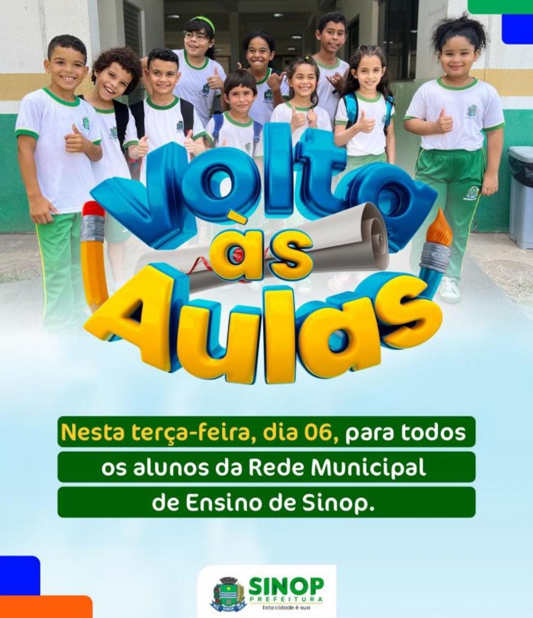 Alunos da rede municipal de Sinop retornam às aulas nesta terça-feira (06)